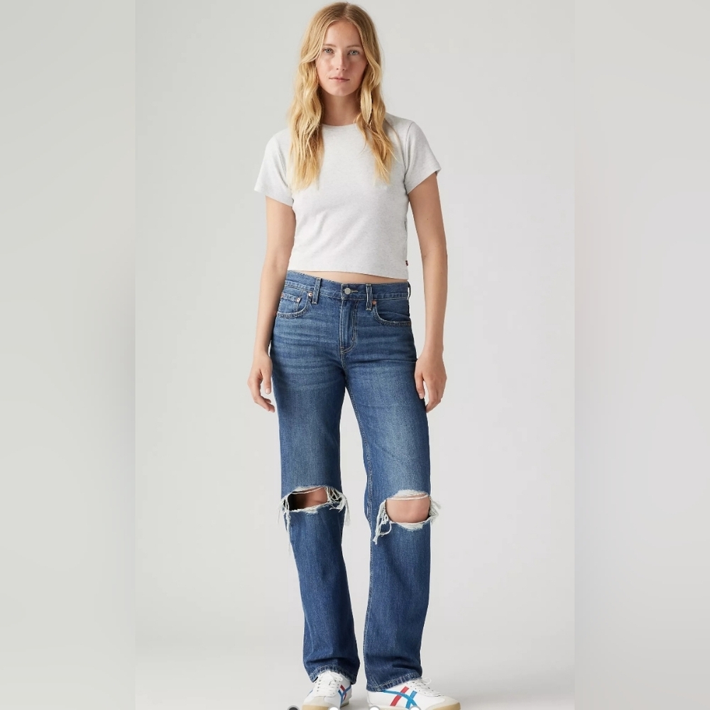Levis Low Pro Relaxed Distressed Blue Denim Jeans 32